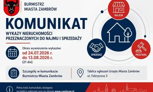 Wykazy nieruchomości przeznaczonych do najmu i sprzedaży – komunikat Burmistrza Miasta Zambrów