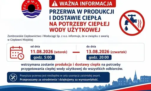 Przerwa w dostawie ciepła na potrzeby ciepłej wody użytkowej