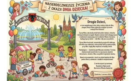 Życzenia Burmistrza Miasta Zambrów z okazji Dnia Dziecka