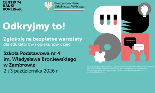 Zdjęcie do Bezpłatne warsztaty dla rodzic&oacute;w i edukator&oacute;w w Szkole Podstawowej nr 4 w Zambrowie