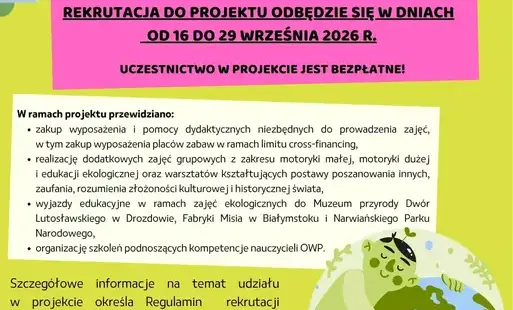 Zdjęcie do Rekrutacja do Projektu &bdquo;Małe kroki ku wielkiej sprawie &ndash; ruch i ekologia w przedszkolach Zambrowa&rdquo;